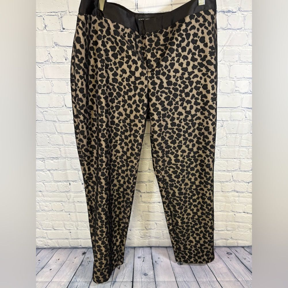 Chico's (2) BLACK LABEL Bonded Cheetah Satin Trim Cropped Cigarette Pants Size L